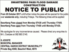 Public Notice: Swartberg Pass Flood Damage Construction